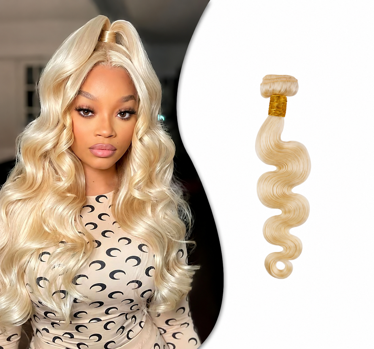 Tissage body wave cheveux humains Remy blond platine 613 - vue 1