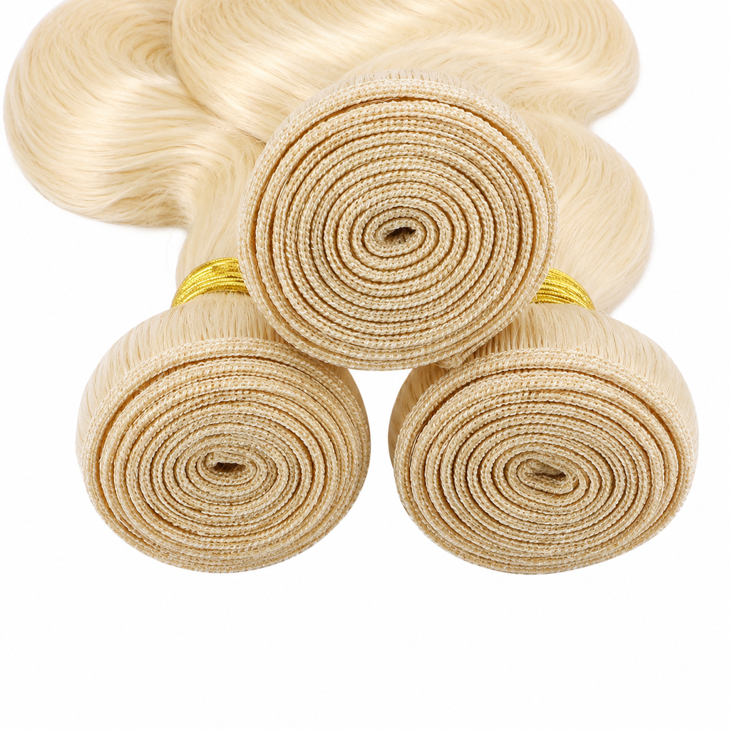 Tissage body wave cheveux humains Remy blond platine 613 - vue 4