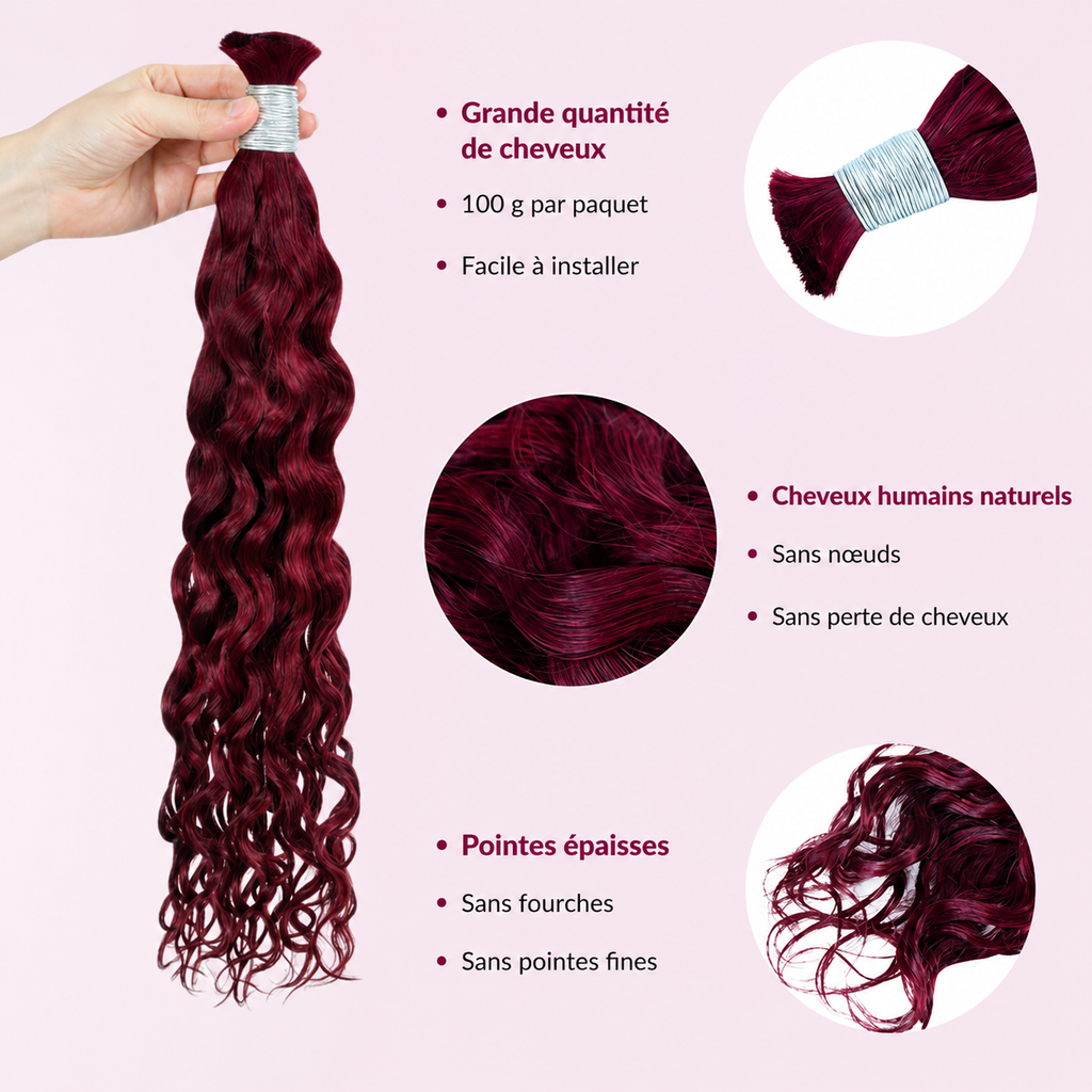 Mèches water wave sans trame cheveux humains bordeaux 99J - vue 5