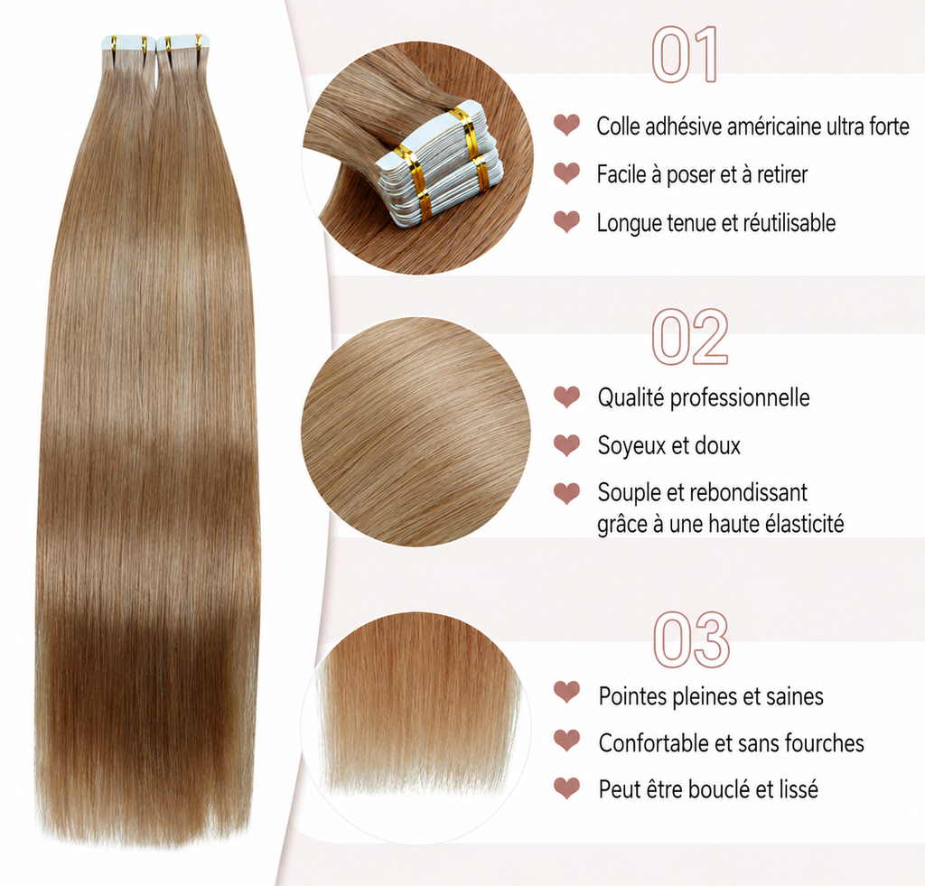 Extensions tape-in lisses blond beige 10A - vue 2