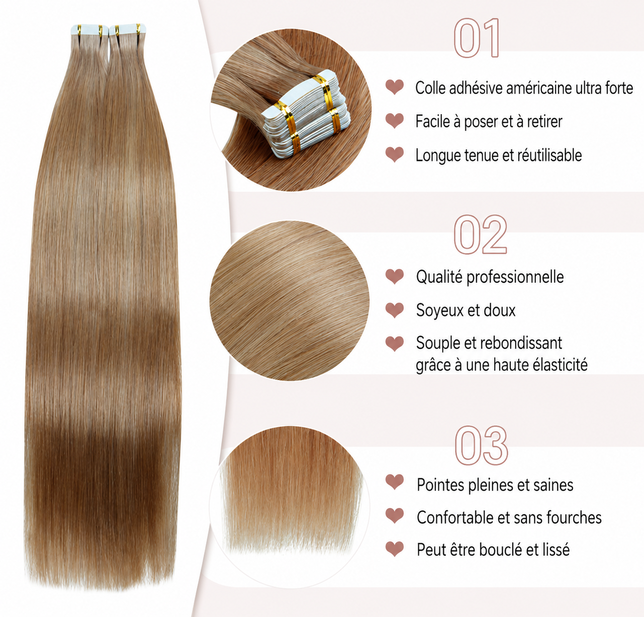 Extensions tape-in lisses blond beige 10A - vue 2