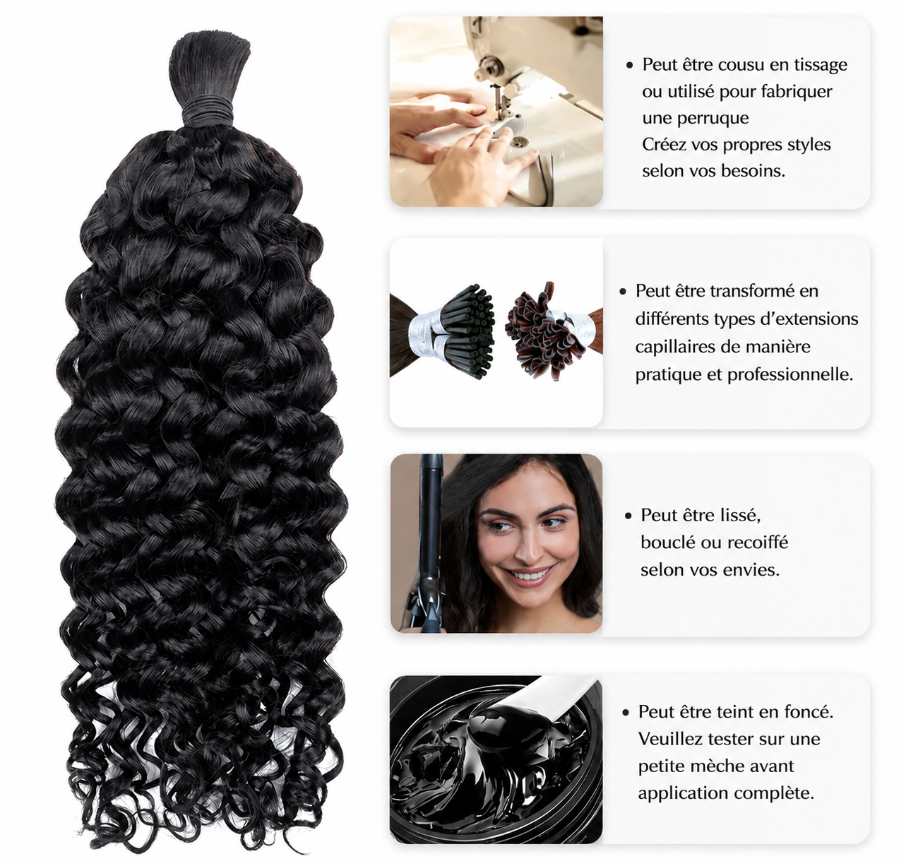 Mèches deep curly sans trame cheveux humains noir naturel - vue 4
