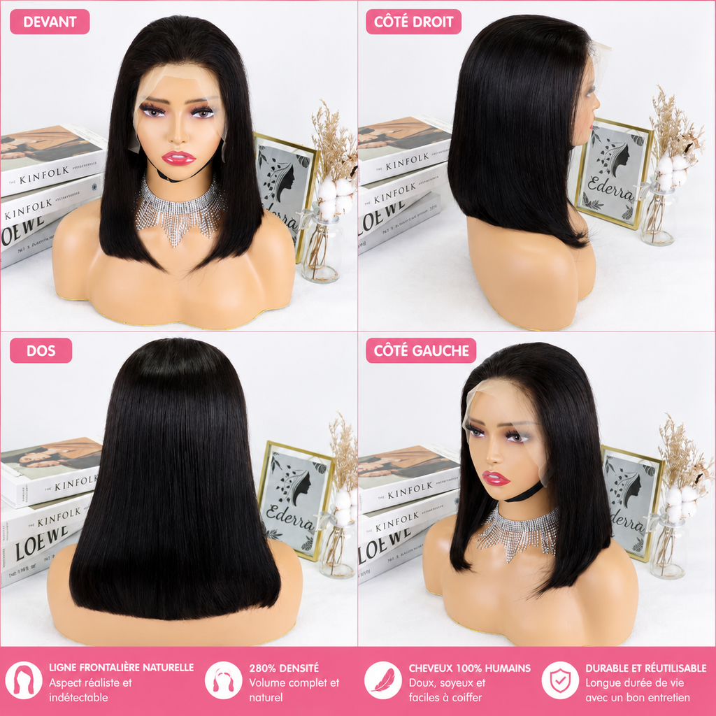 Perruque bob lisse 200% lace frontal 13x4 couleur naturelle - vue 4