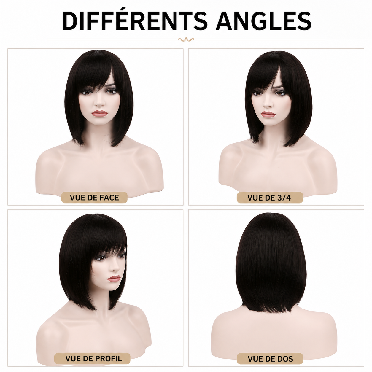 Perruque carré court sans colle avec frange cheveux humains Remy brésiliens - vue 3