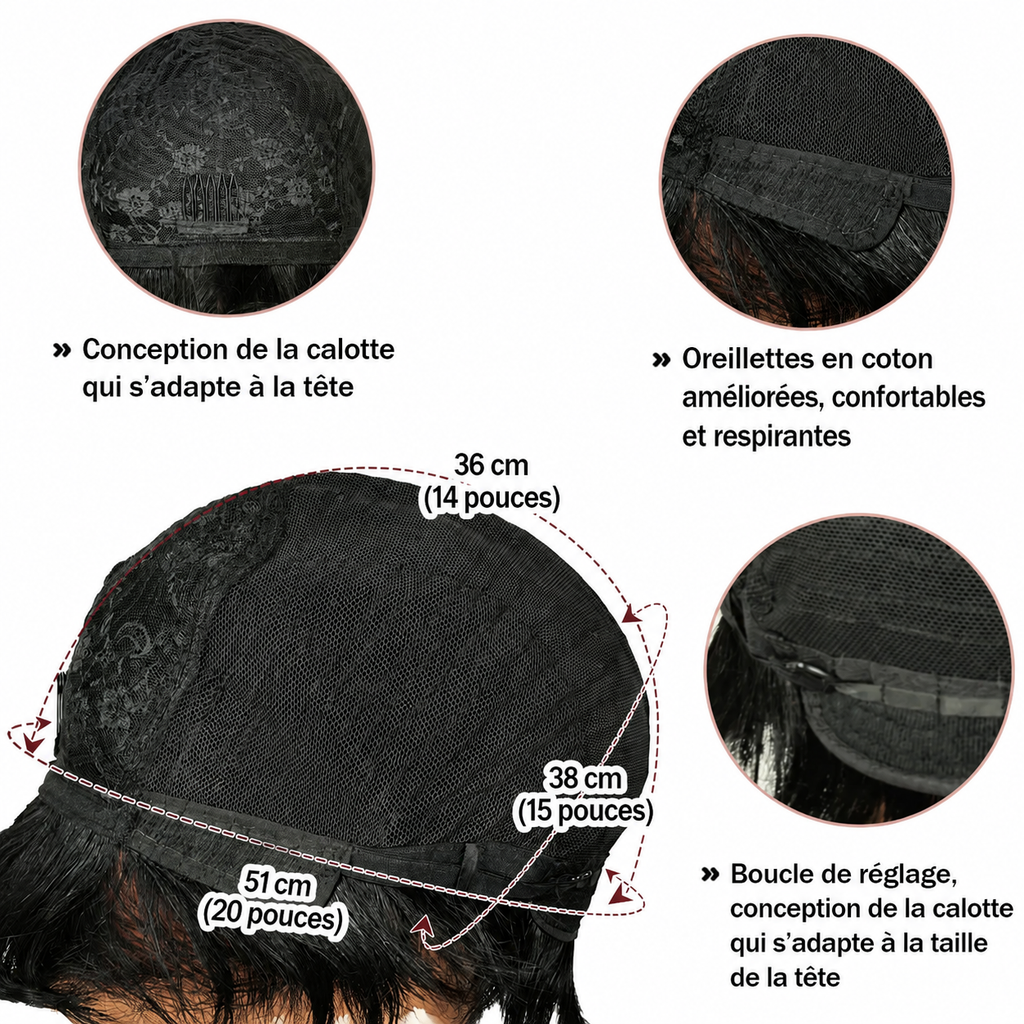 PERRUCIA Perruque Pixie Courte Cheveux Humains Naturels Noir – Dégradée avec Frange