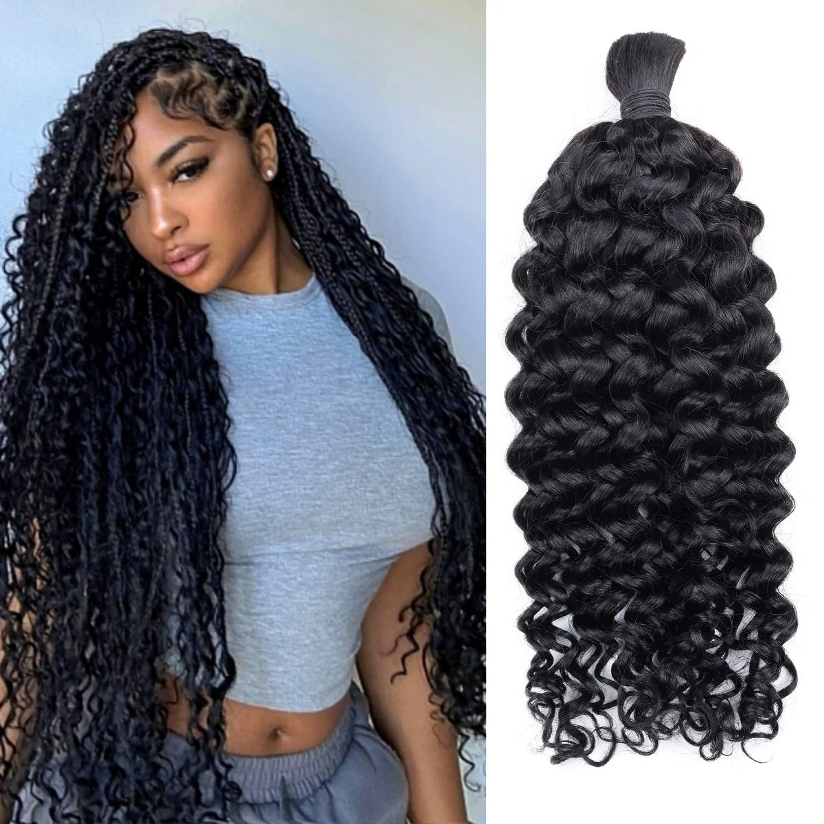 Mèches deep curly sans trame cheveux humains noir naturel - vue 1