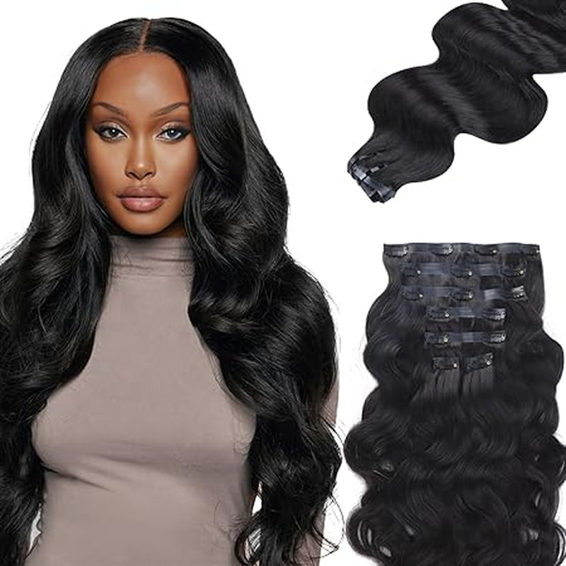 Extensions clips invisibles cheveux humains noir naturel 8 pièces - vue 6
