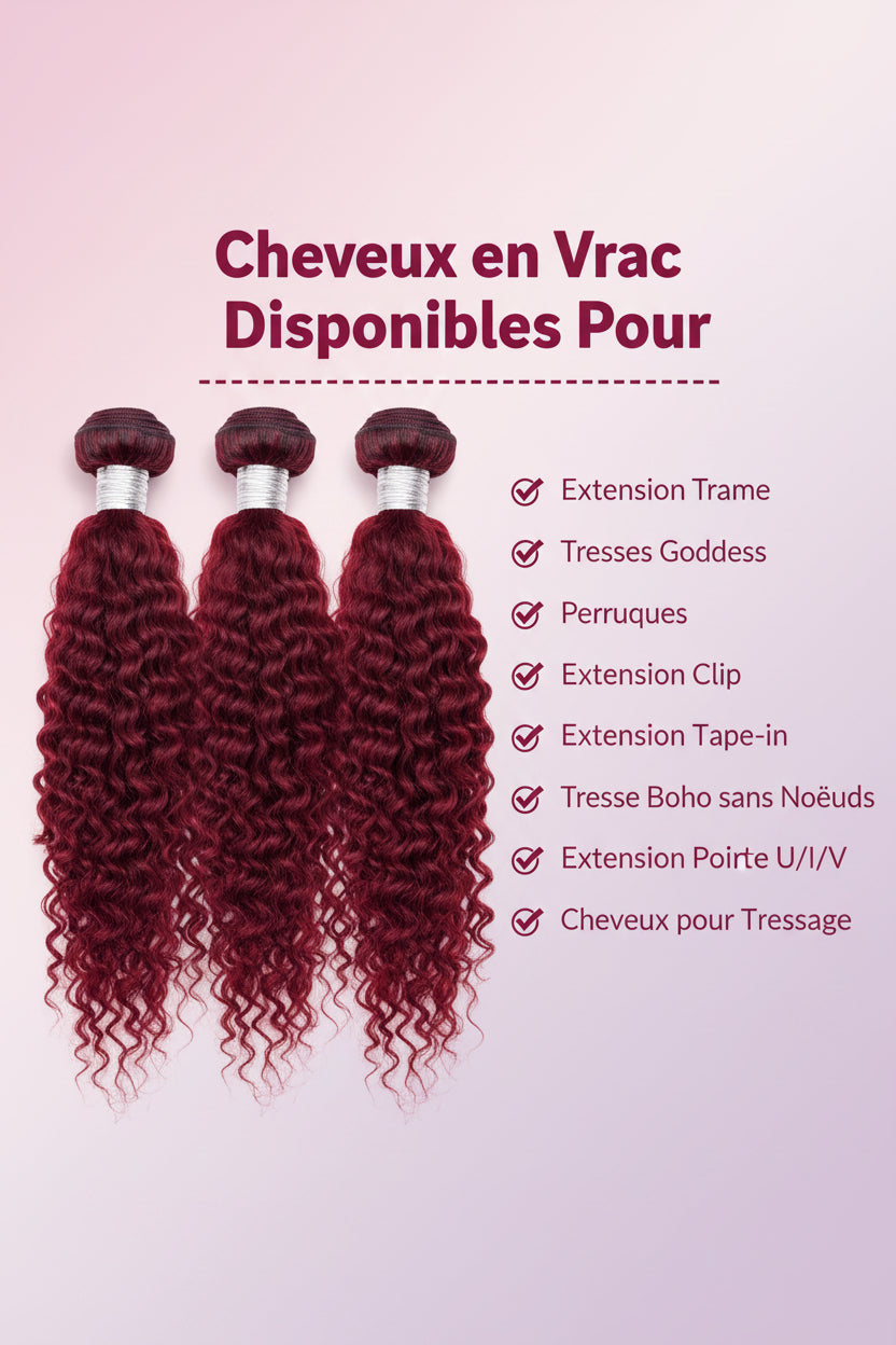 Mèches italiennes bouclées sans trame bordeaux 99J - vue 4