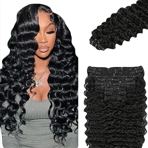 Extensions clips invisibles cheveux humains noir naturel 8 pièces - vue 1
