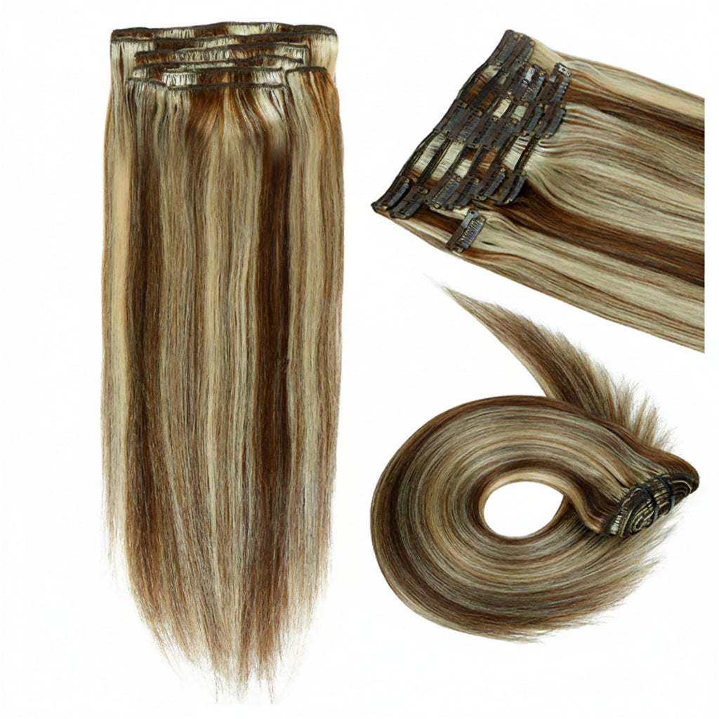 Extensions clips cheveux humains russes blond méché P4 613 - vue 2