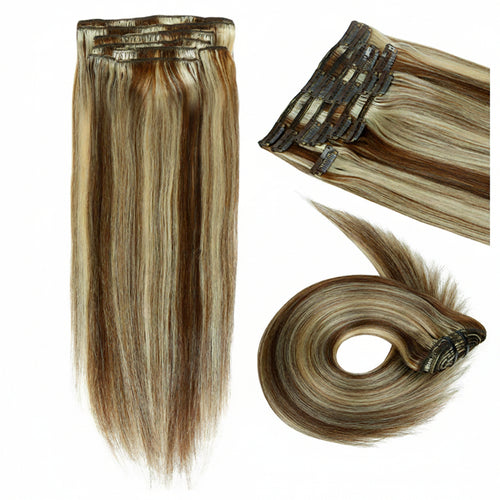 Extensions clips cheveux humains russes blond méché P4 613 - vue 2