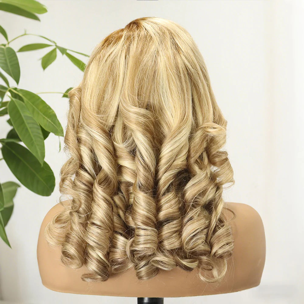 Perruque premium boucles souples lisse 300% blond platine 613 - vue 1