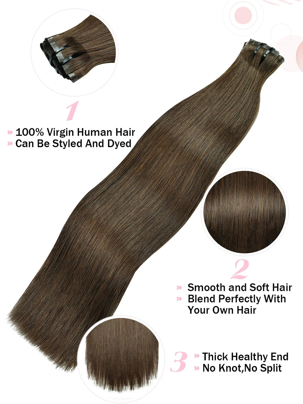 Extensions clips invisibles sans couture cheveux humains Remy - vue 4