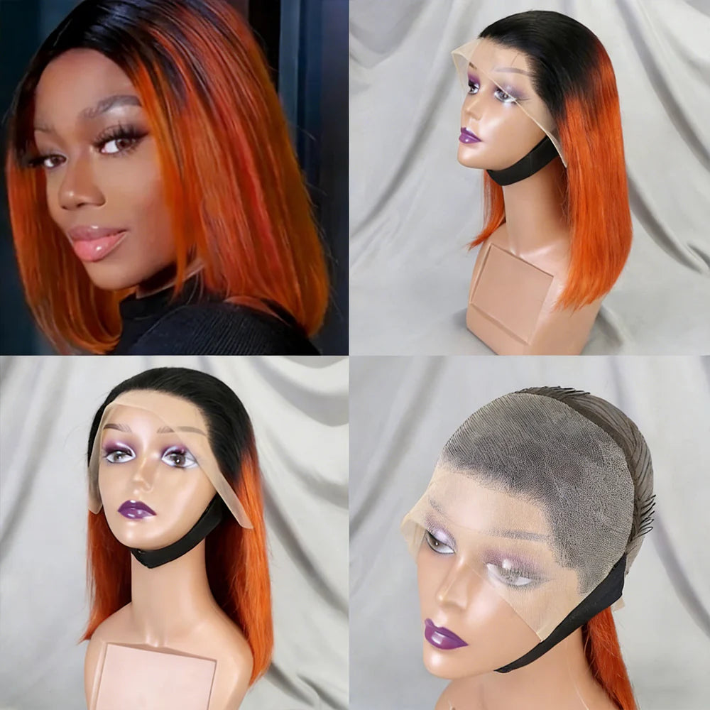 Perruque bob lisse 200% méchée noir naturel auburn cuivré - vue 2
