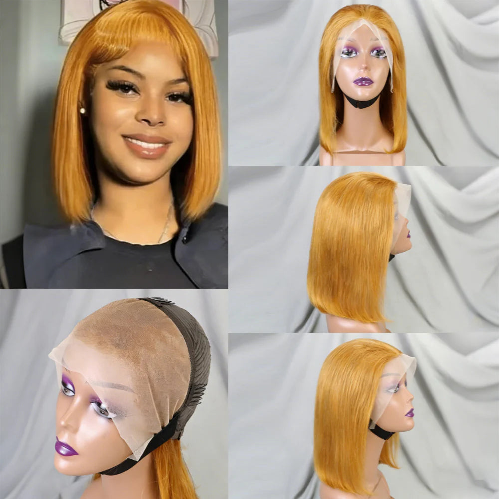 Perruque bob lisse 200% lace frontal auburn cuivré - vue 2