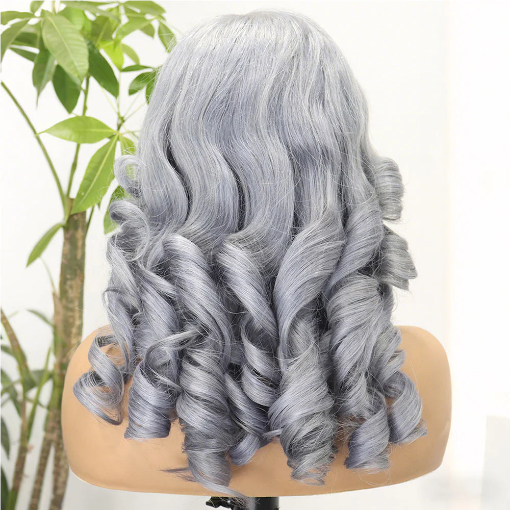 Perruque lace front boucles souples 300% gris - vue 5