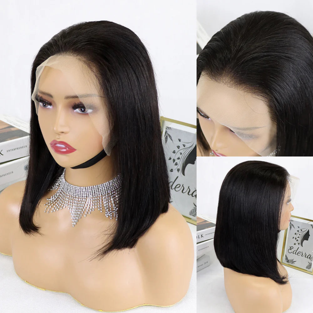 Perruque bob lisse 200% lace frontal 13x4 couleur naturelle - vue 1