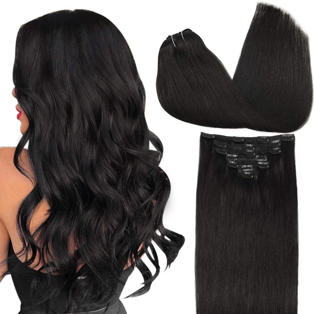 Extensions clips lisses noir naturel 8 pièces - vue 1