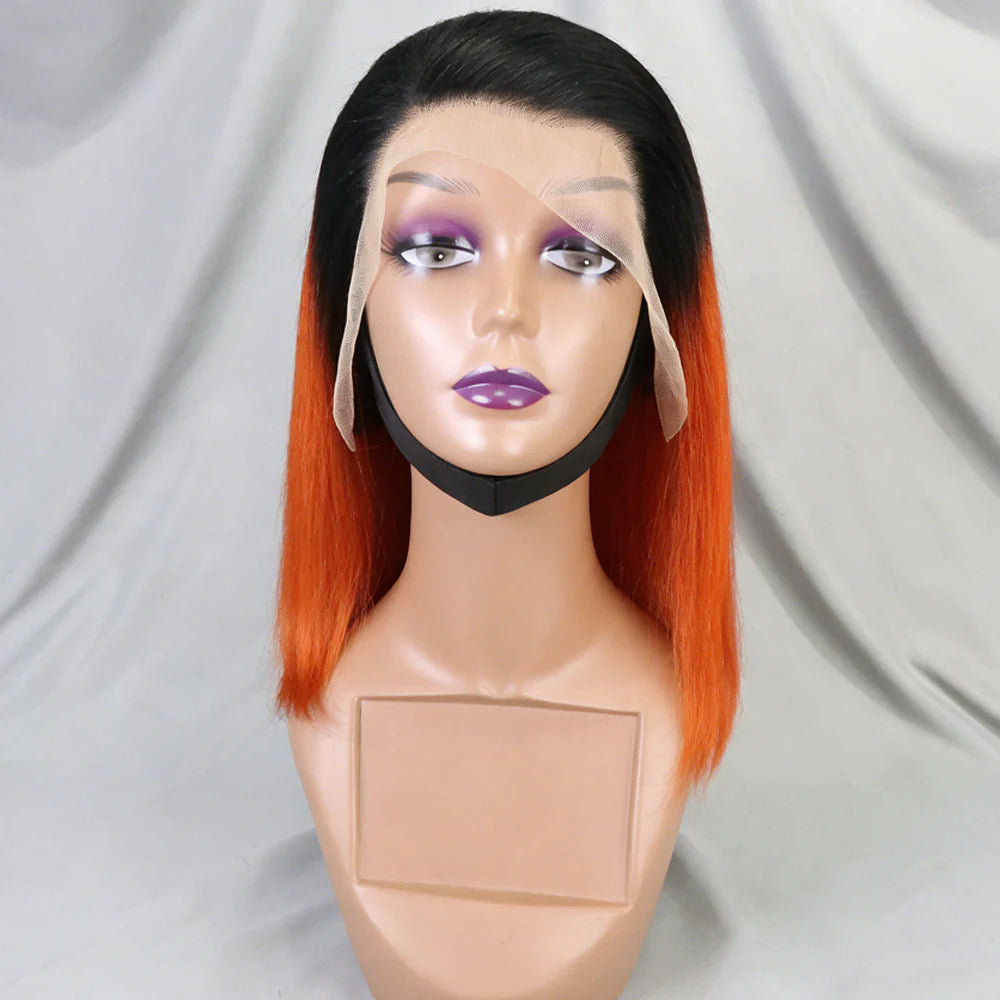 Perruque bob lisse 200% méchée noir naturel auburn cuivré - vue 3