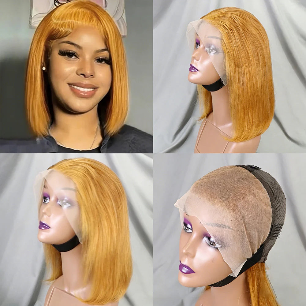 Perruque bob lisse 200% lace frontal auburn cuivré - vue 1