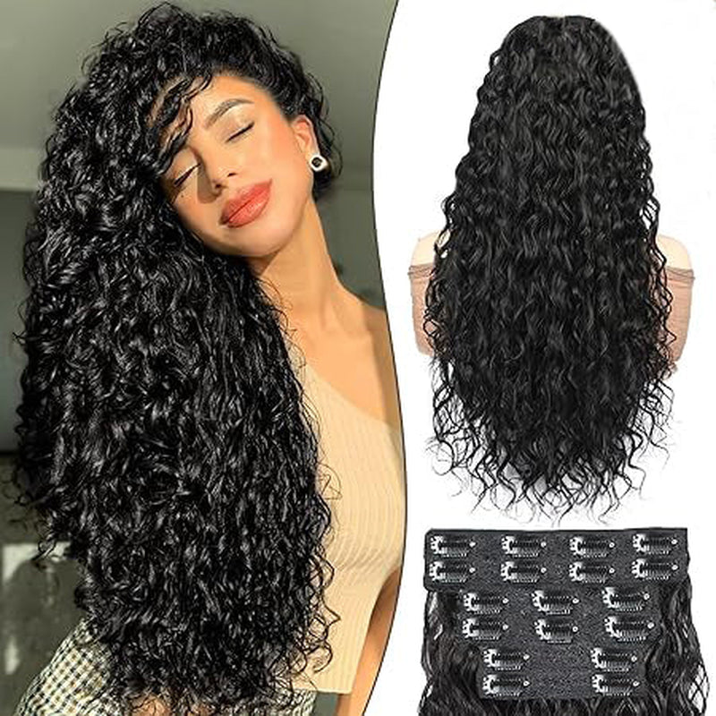 Extensions clips invisibles cheveux humains noir naturel 8 pièces - vue 3