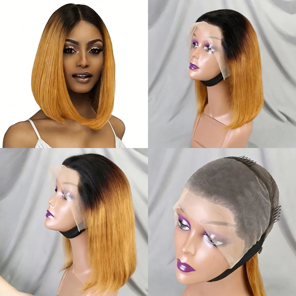 Perruque bob lisse 200% noir naturel auburn cuivré - vue 2